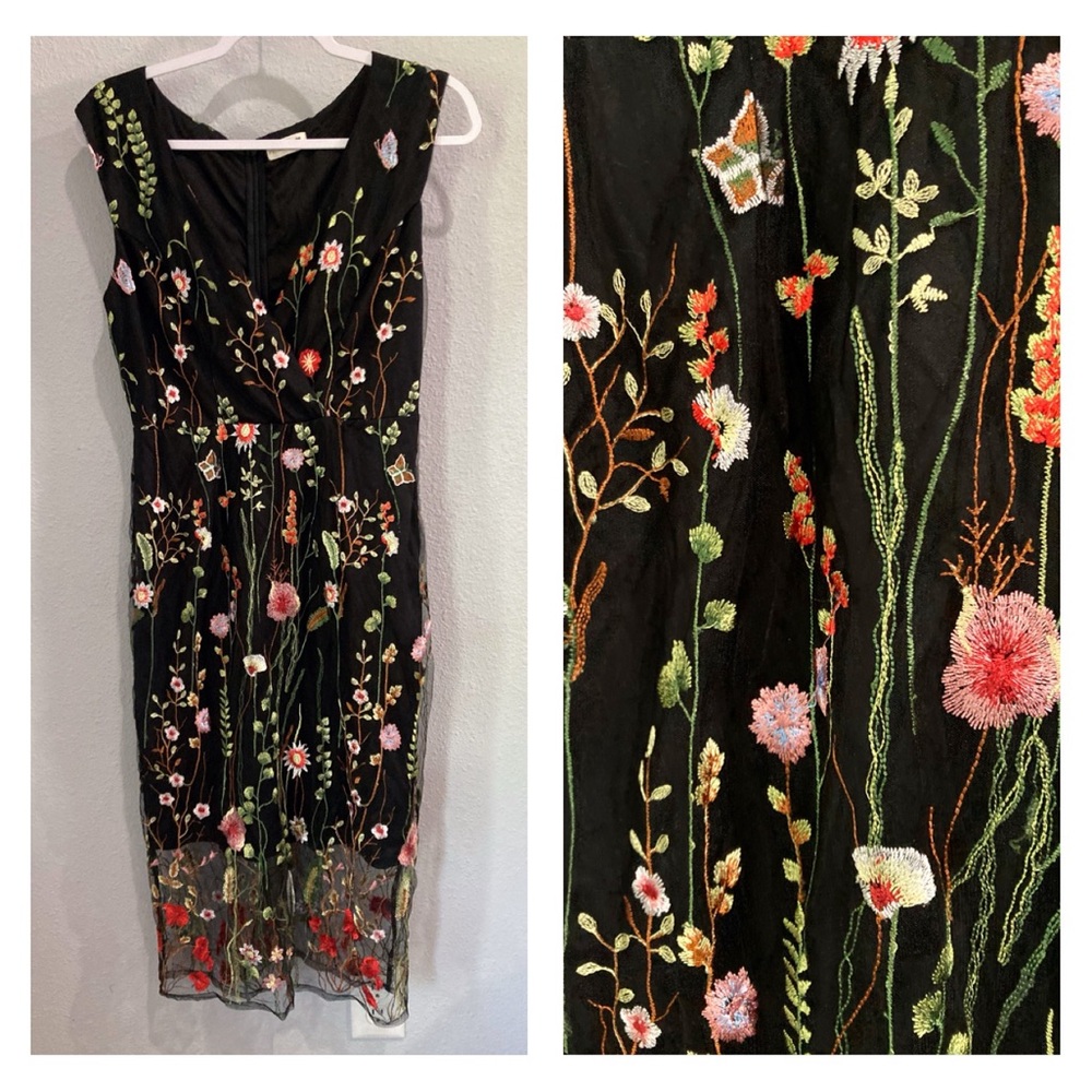 Floral Embroidered Black Dress
